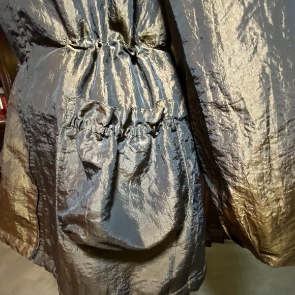 Drawstring Bottom & Waist  Zip Up Metallic Jacket Size M Brown - Picture 7 of 9